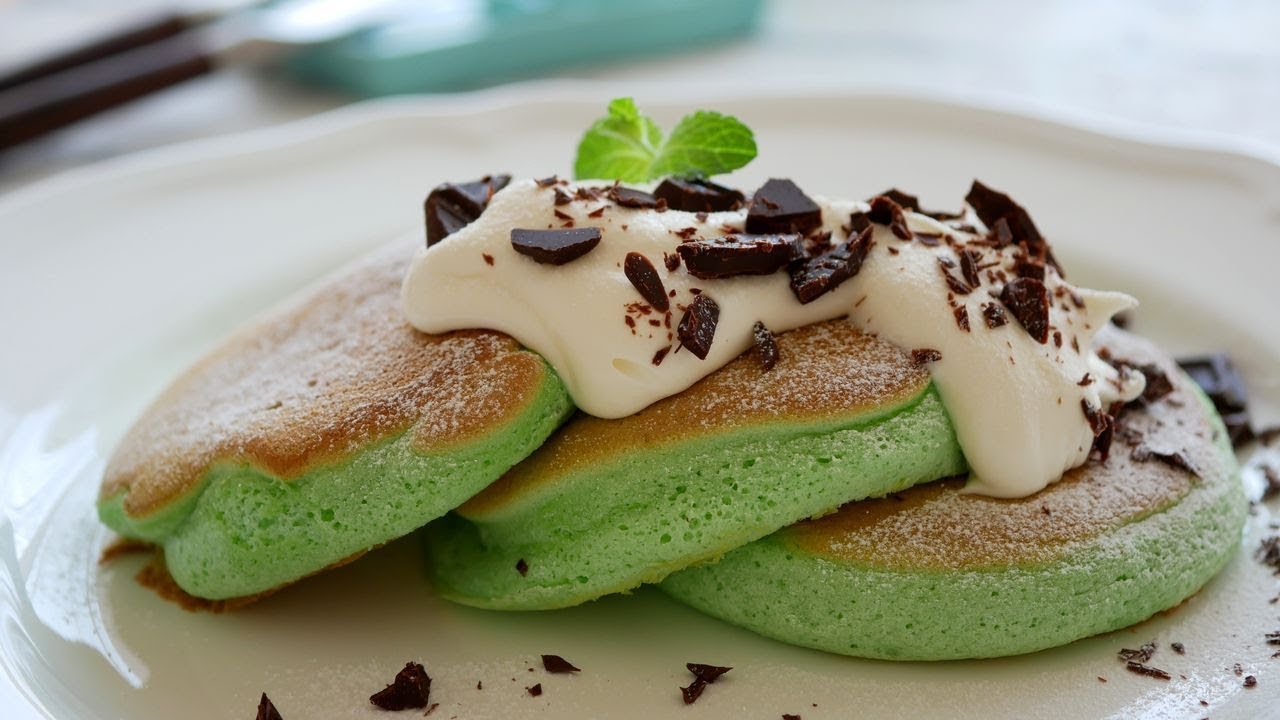 しゅわしゅわふんわり～♡チョコミントスフレパンケーキ | Chocolate Mint Souffle pancakes