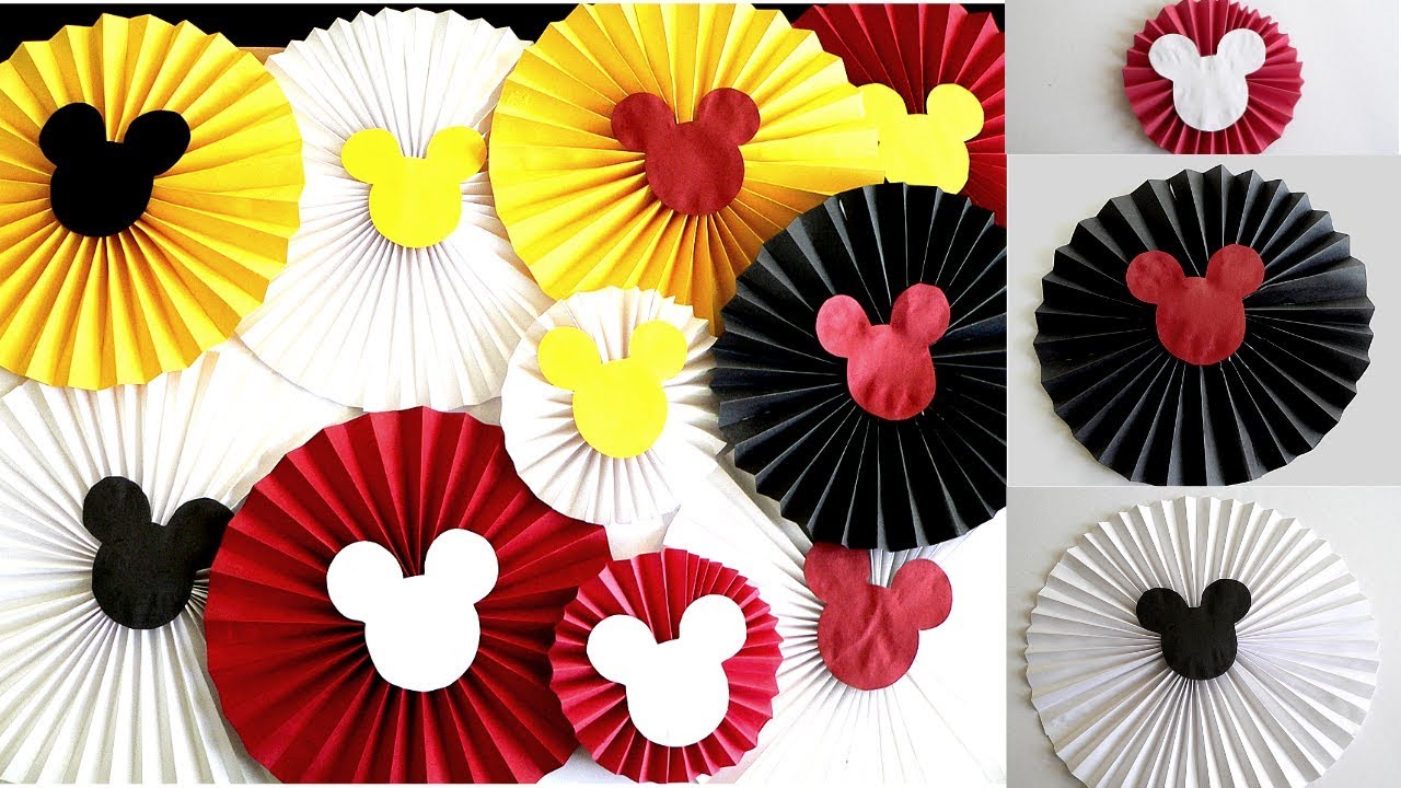 Easy Birthday Decoration Ideas at Home/DIY Mickey Mouse Paper Rosette Flower In 3 Different Sizes