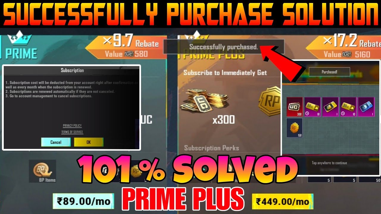 SUCCESSFULLY PURCHASED PROBLEM PRIME PLUS | 100% SOLUTION | SOLVE BGMI PRIME PLUS PURCHASE PROBLEM😍