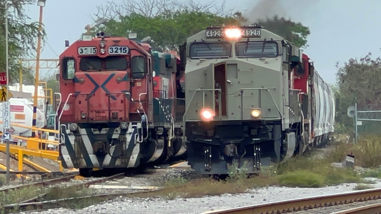 3 duelos de silbatosos! Trackmobile vs FXE! AC44C6M liderando tren! Tren unitario químico y azufre!