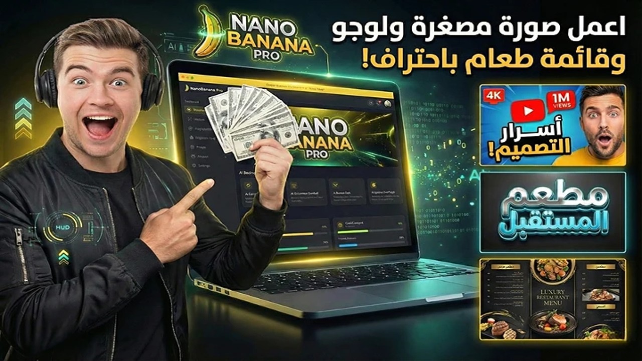 كيف تصمم صورة مصغّرة ولوجو وقائمة طعام احترافية لليوتيوب مجاناً باستخدام NanoBanana Pro#viral