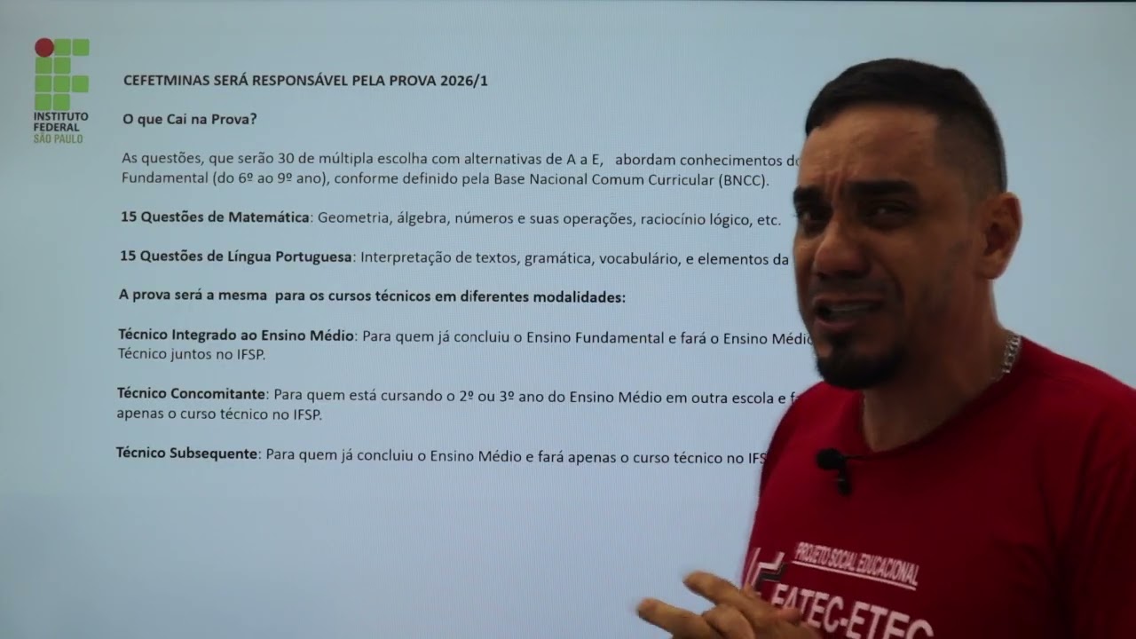 Comentario referente a prova da IFSP - Professor Jackson