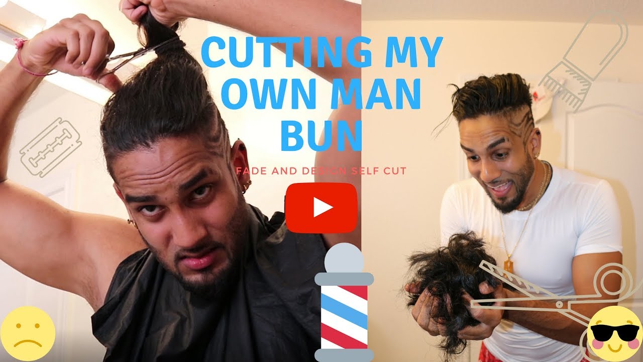 CUTTING MY MAN BUN OFF! :( Self Cut, Fade, Design and Beard Lineup by Major Razor