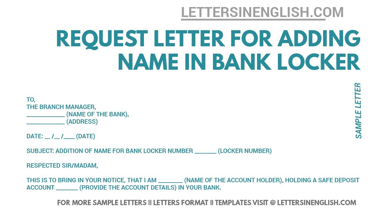Request Letter for Adding Name in Bank Locker - Letter for Add Name in Locker | Letters in English