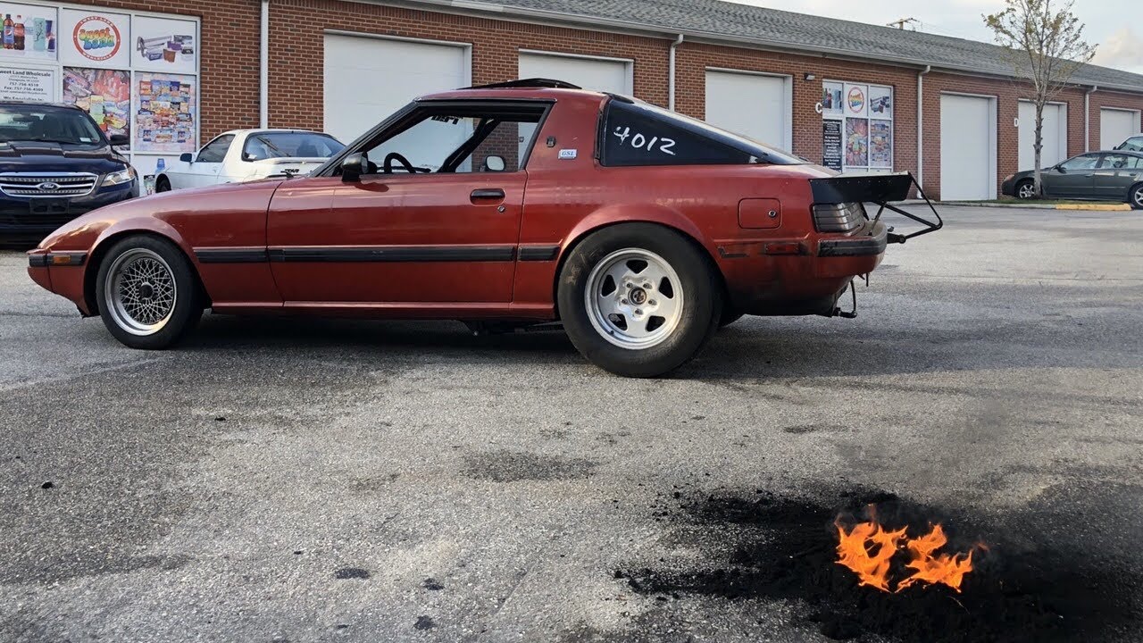 John's 650+hp Drag Rx7 Vs. Mike's 500hp Daily Rx7 Shop Burnouts ( Fire Truck & Cops Show Up)