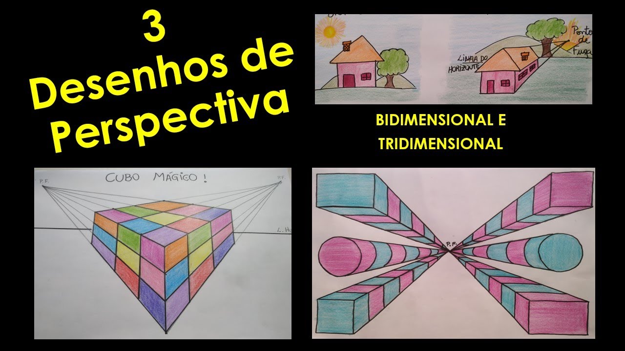Desenho de perspectiva bidimensional e tridimensional - profundidade com ponto de fuga