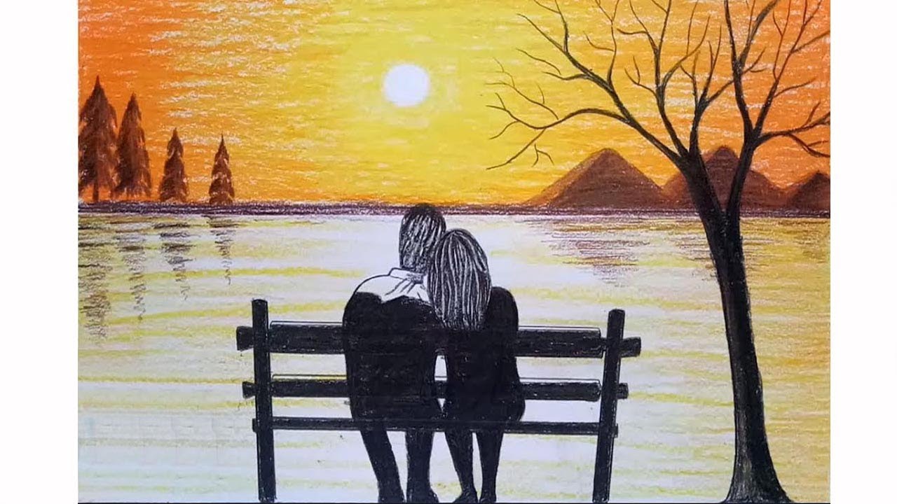 How to draw  scenery of sunset with oil pastel step by step