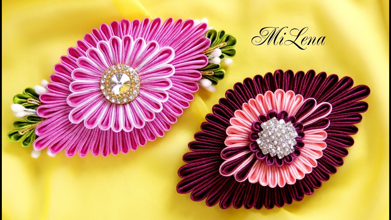 Овальный цветок канзаши / МК / DIY Kanzashi flower / Ribbon flower tutorial