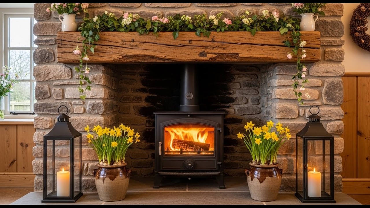 Warm Fireplace Glow & Gentle Crackling 🔥 Spring Cozy Livestream #ComfortVibes #FireSounds