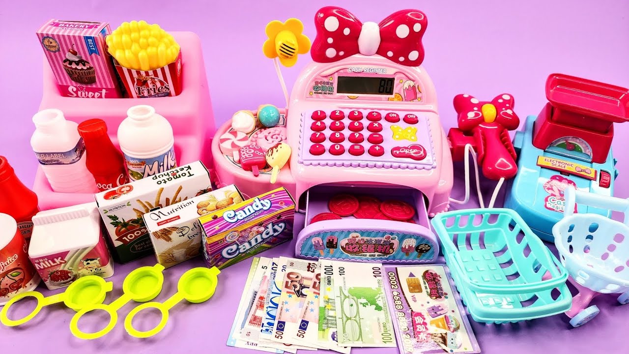 6 Minutes satisfying with unboxing cute pink store cash register  Review Toys|ASMR
