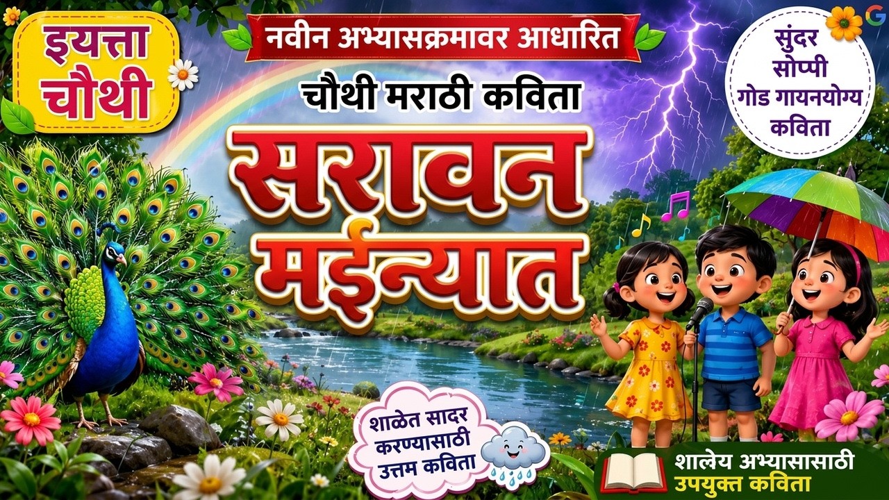 सरावन मईन्यात | 4 थी मराठी कविता | नवीन अभ्यासक्रम 2026 | Saravan Mainyat Poem | Marathi Kavita