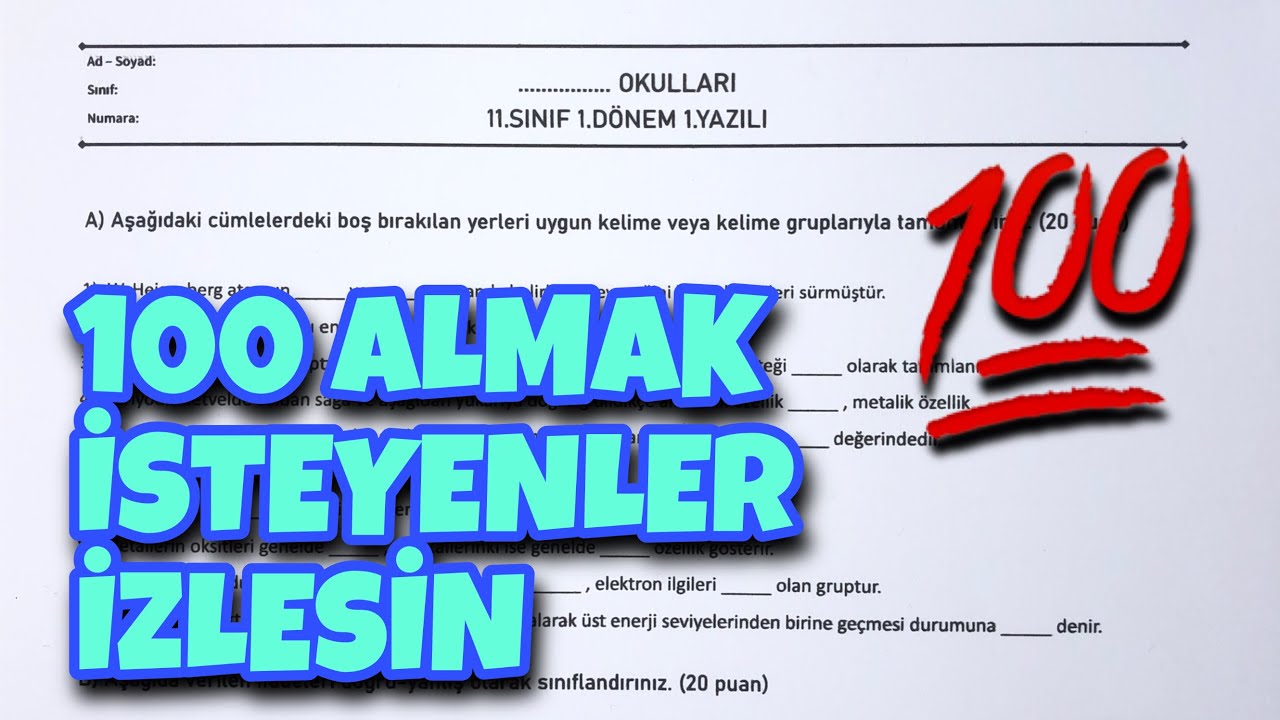 11.Sınıf Kimya 1.Dönem 1.Yazılı