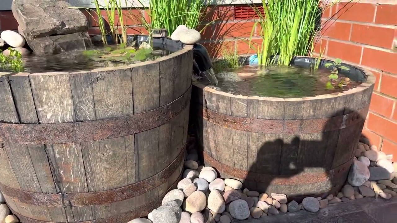 Barrel pond water feature