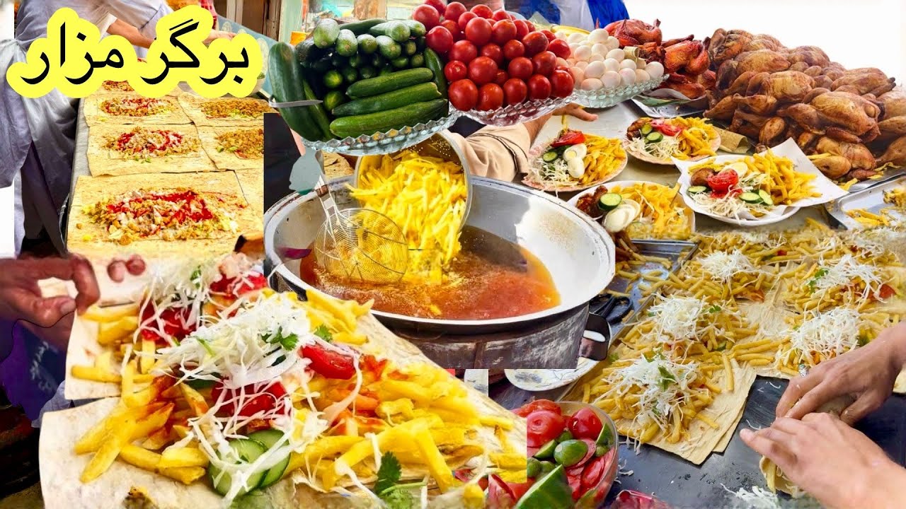 Afghan Famous Burger Street Food Mazar e Sharif برگر مشهور افغانی مزار شریف Afghanistan Street Food