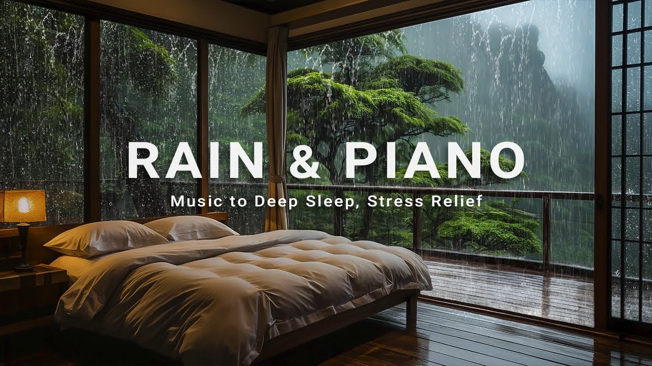Soothing Rain Sounds and Relaxing Sleep Music with Piano - Warm Bedroom Ambience For Stress Relief