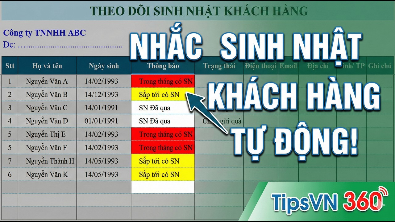 P35 - Nhắc sinh nhật Khách hàng bằng Excel một cách tự động