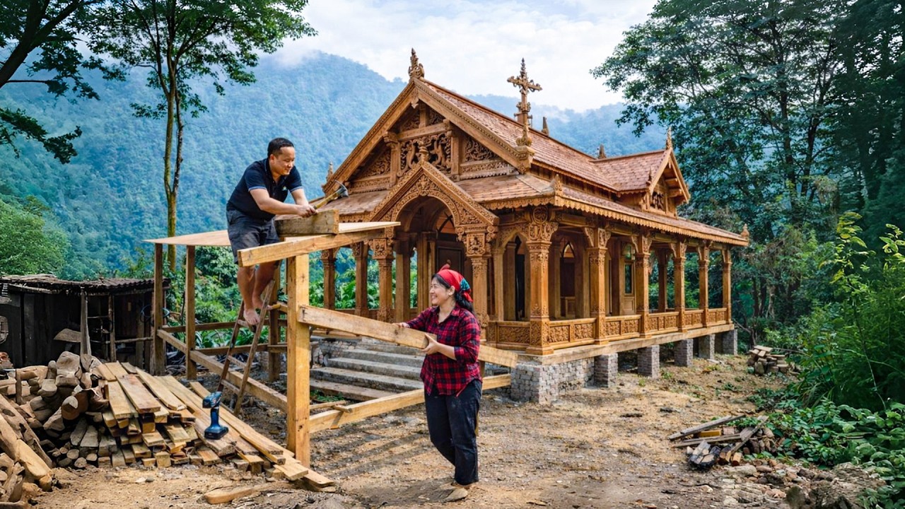 How to build Cabin, Wooden houses  help wife