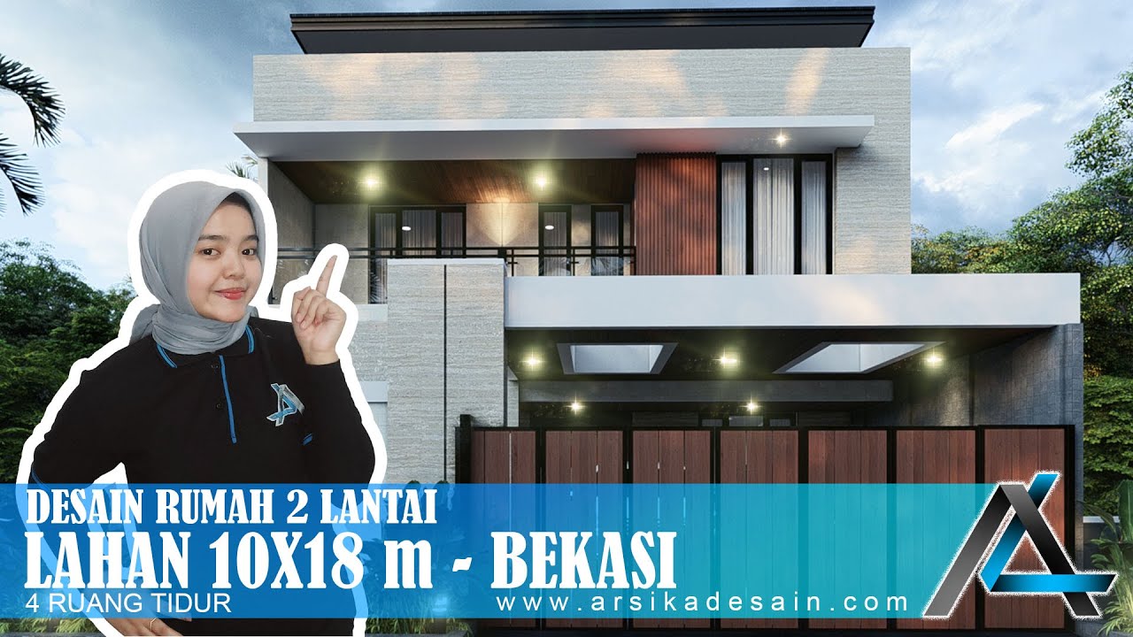 DESAIN RUMAH 10 X 18 METER I DESAIN MEWAH BERGAYA TROPIS 2 LANTAI DENGAN 4 KAMAR TIDUR DI BEKASI!
