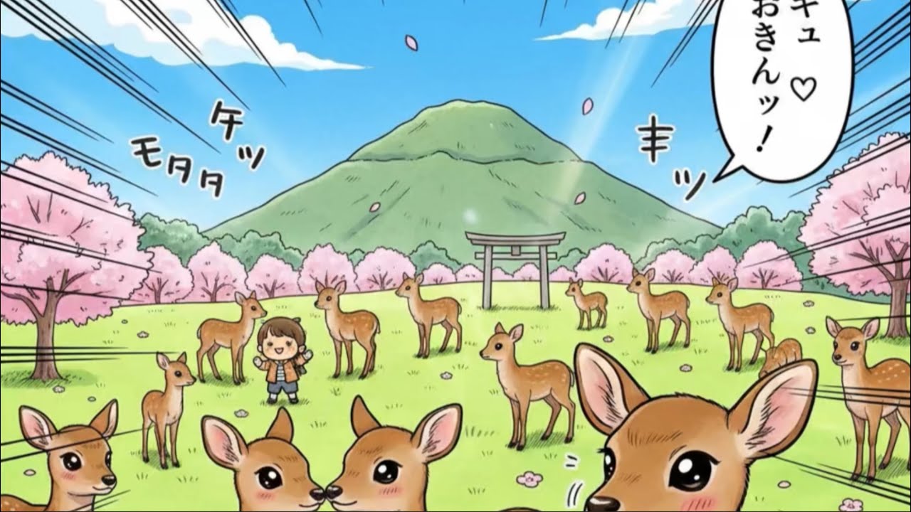 【若草山】子鹿ちゃんに煎餅を与えていると沢山の鹿さんが集まりました😃奈良公園🫎