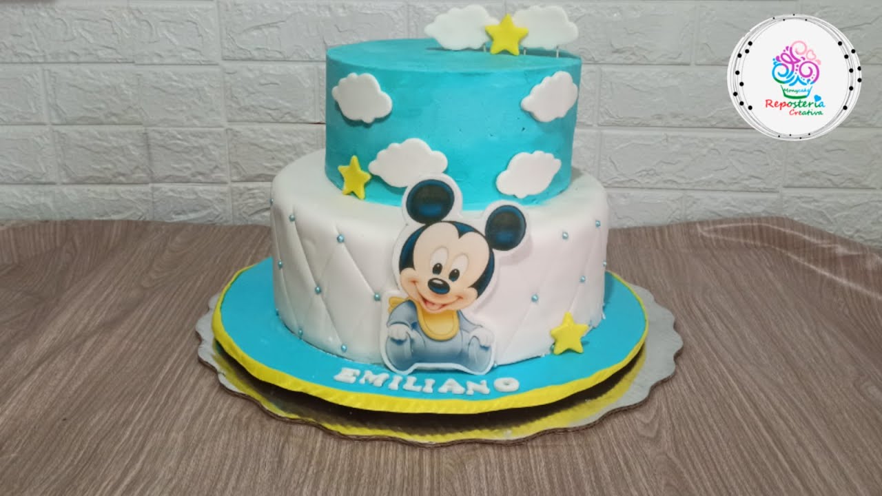 🐭💙Cómo Decorar un Pastel de Mickey Mouse Baby 🎂👶 | Repostería Creativa en Fondant