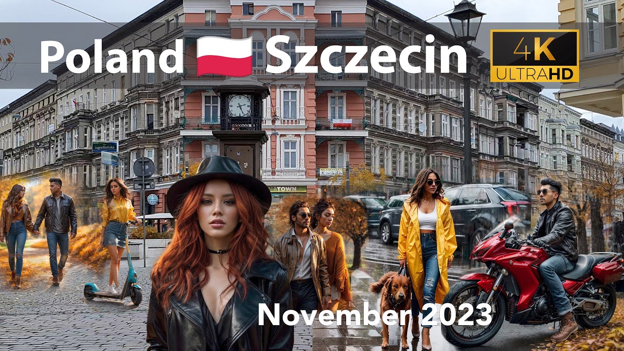 Street walk -☁️  Szczecin 🇵🇱 Poland - November  2023| 4k