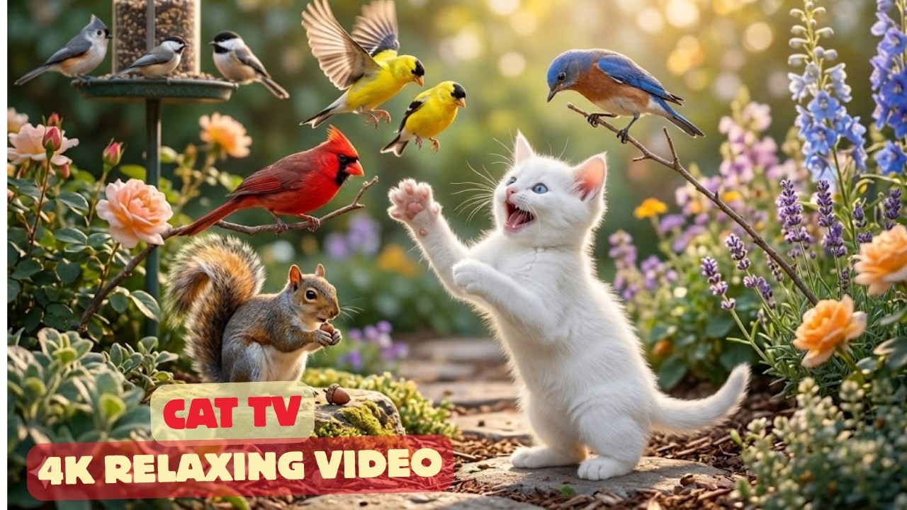 TV for Cats 🐦 Serene Spring Garden with Birds & Soft Nature Sounds | 4K UHD