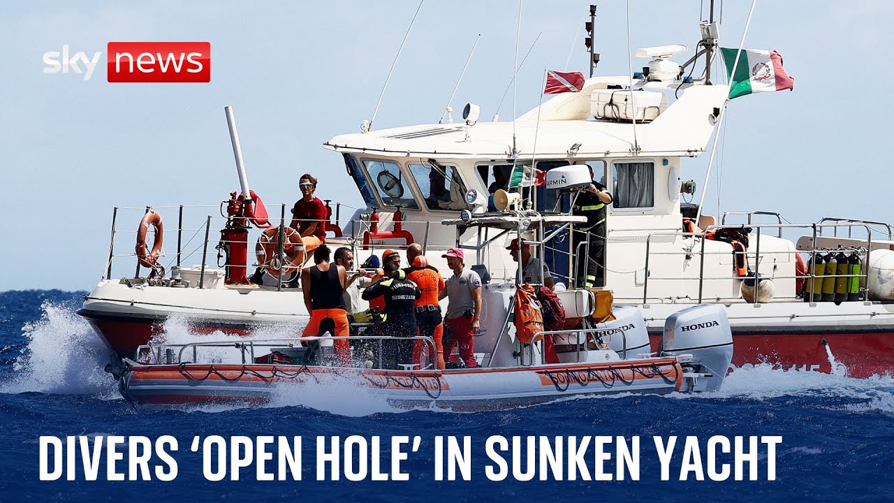 Divers 'open hole' in sunken superyacht but face significant challenges