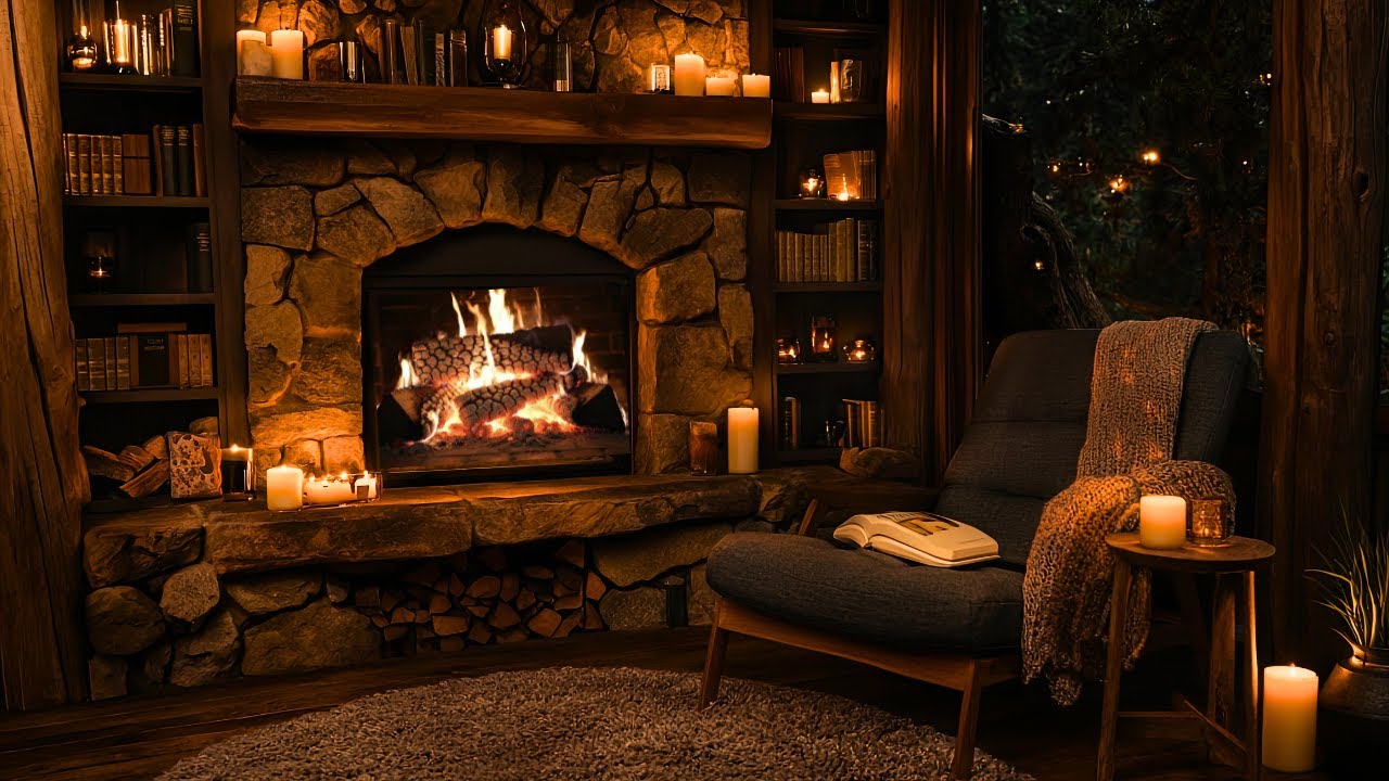 12 Hours Cozy Cabin Fireplace 🔥 Crackling Fire Sounds for Sleep & Relaxation