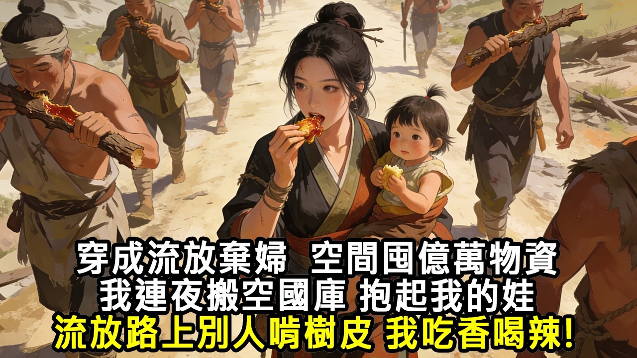 【春節快樂】穿成流放棄婦，空間囤億萬物資，我連夜搬空國庫 ，抱起五歲奶娃，流放路上別人啃樹皮，我吃香喝辣!#小说 #古風小說 #古言 #有聲書 #聽書館 #小說 #完結 #爽文 #穿越 #睡前故事