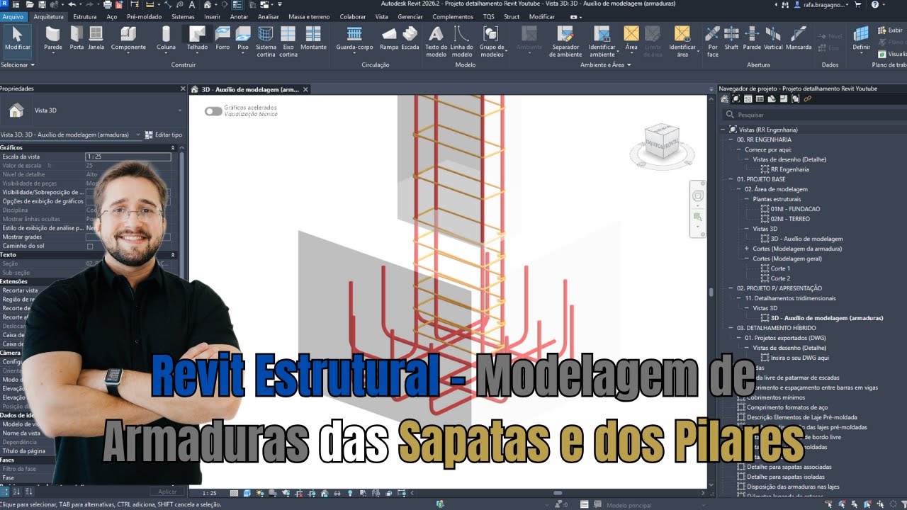 Revit Estrutural – Modelagem de Armaduras das Sapatas e dos Pilares