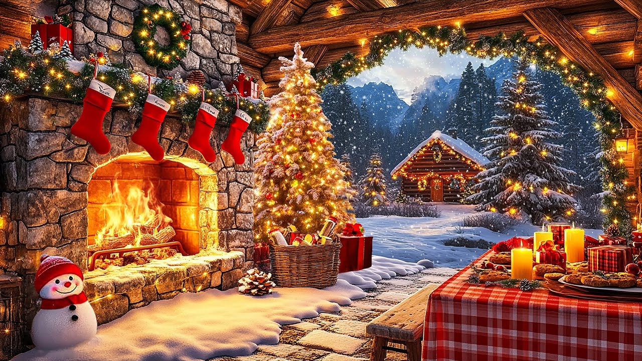 Relaxing Christmas Carol Music 🎄 Cozy Christmas Fireplace with Snowfall ❄️🔥 Christmas Ambience Music