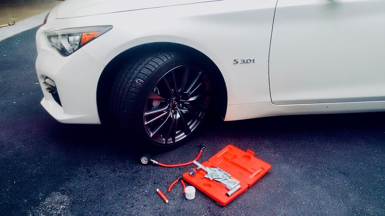Infiniti Q50 Red Sport Quick Flat Tire Puncture Fix