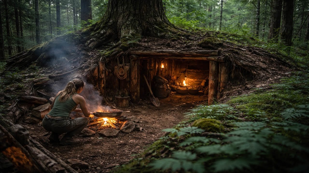 🎥 Tree Root Home! 😱 Building a Secret Underground Base 🌳🕳️