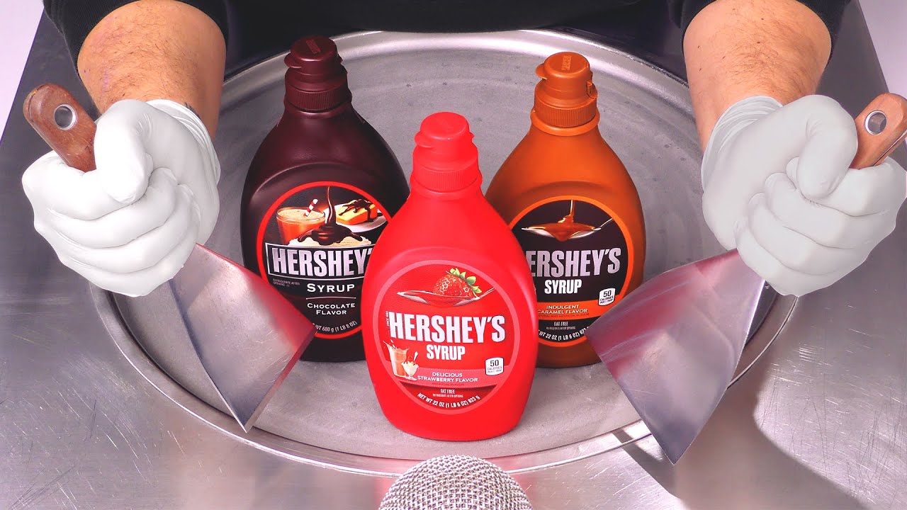 ASMR - HERSHEY'S Syrup | how to make Sundae Sauce to Ice Cream Rolls | Chocolate Caramel Strawberry