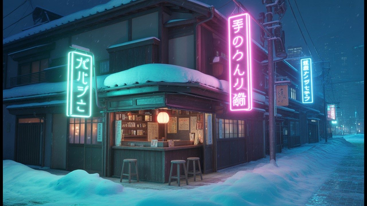 🎶Cozy Lofi Music in Snowy Neon City Alleyway | For Sleeping, Studying, & Relaxing🕯️