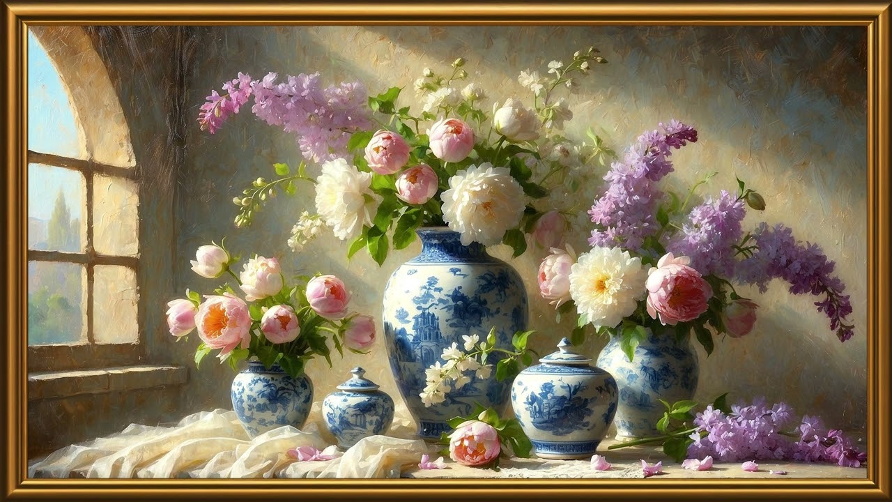 Spring Floral Art D&eacute;cor | Vintage Flowers Painting in 4K | Gold Frame TV Art Screensaver