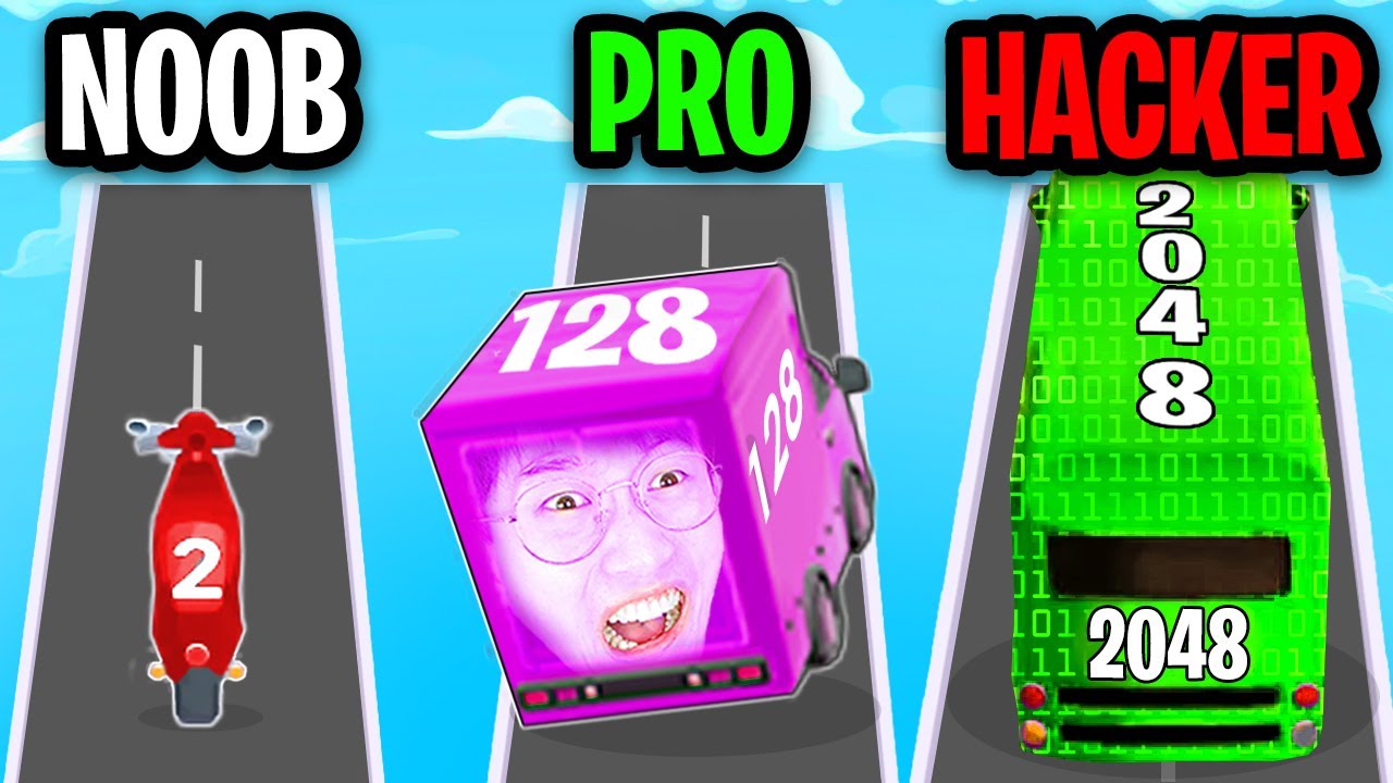 НУБ против ПРО против ХАКЕРА в ГОНКЕ 2048!? (ВСЕ УРОВНИ!)