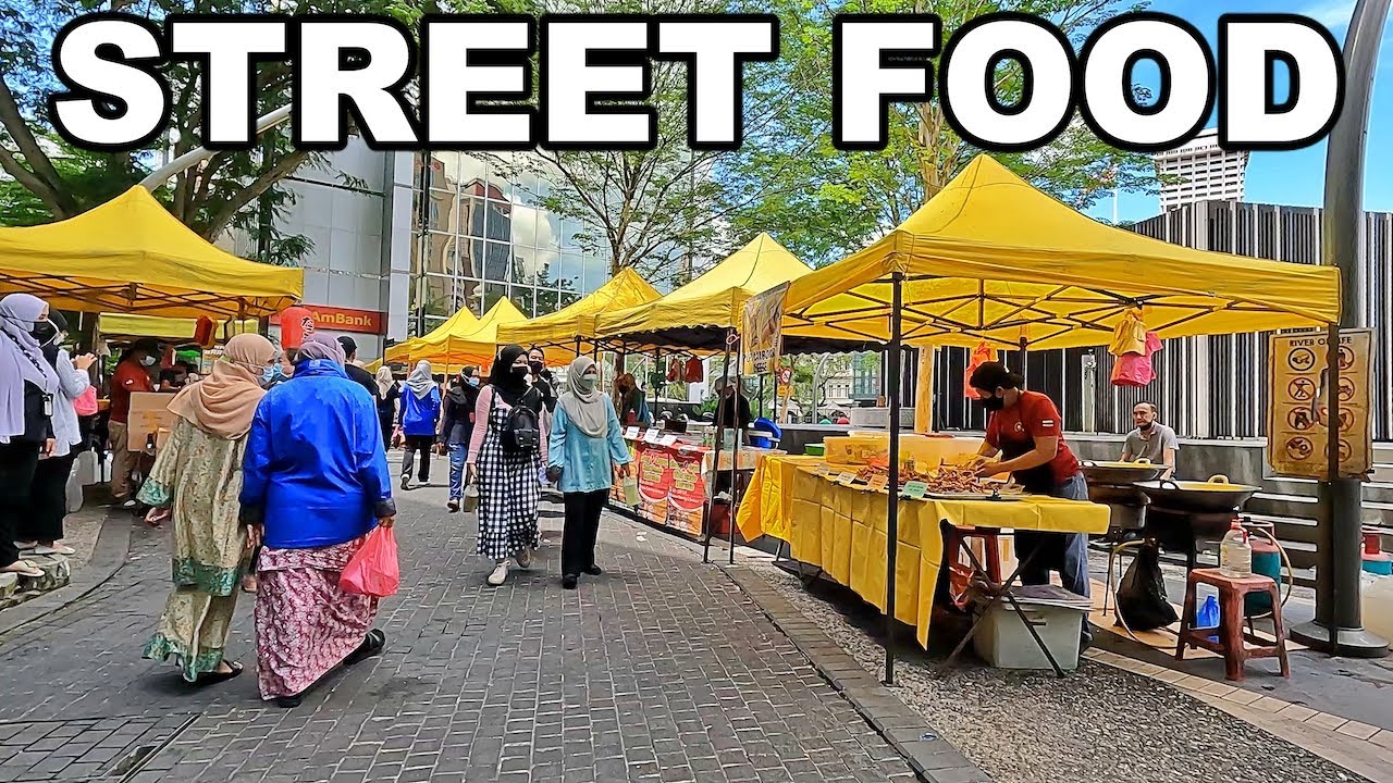 Street Food Market near Masjid Jamek LRT. Kuala Lumpur Malaysia 4K