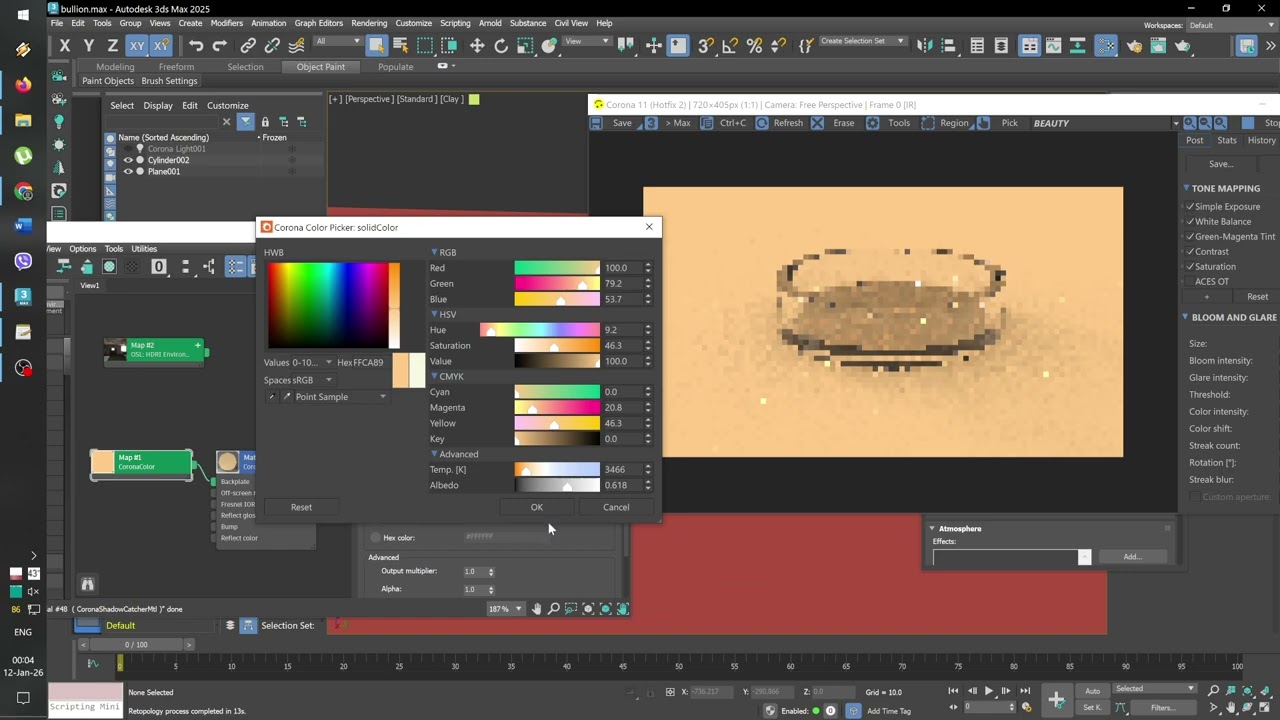 Cylinder boolean, retopology, 3ds Max
