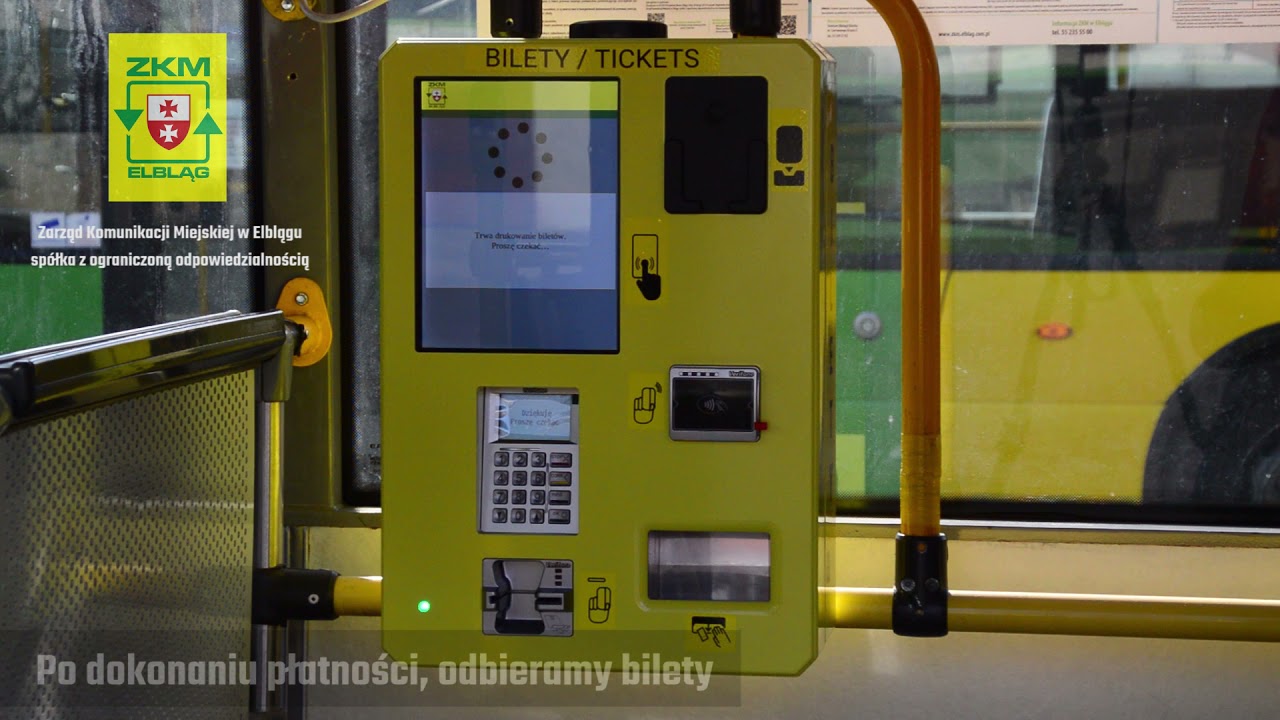 Instrukcja obsługi biletomatu w autobusie Komunikacji Miejskiej w Elblągu