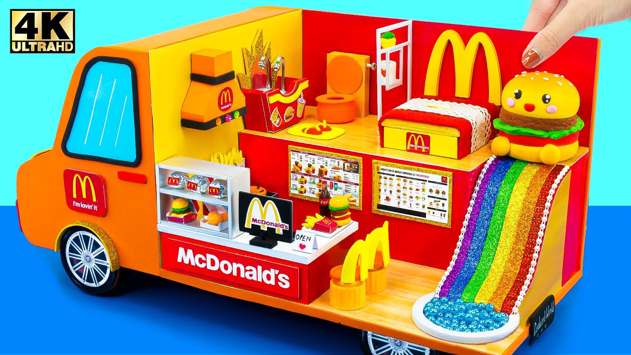 Как сделать миниатюрный картонный домик McDonalds в стиле машины из бумаги ❤️ Миниатюрный домик