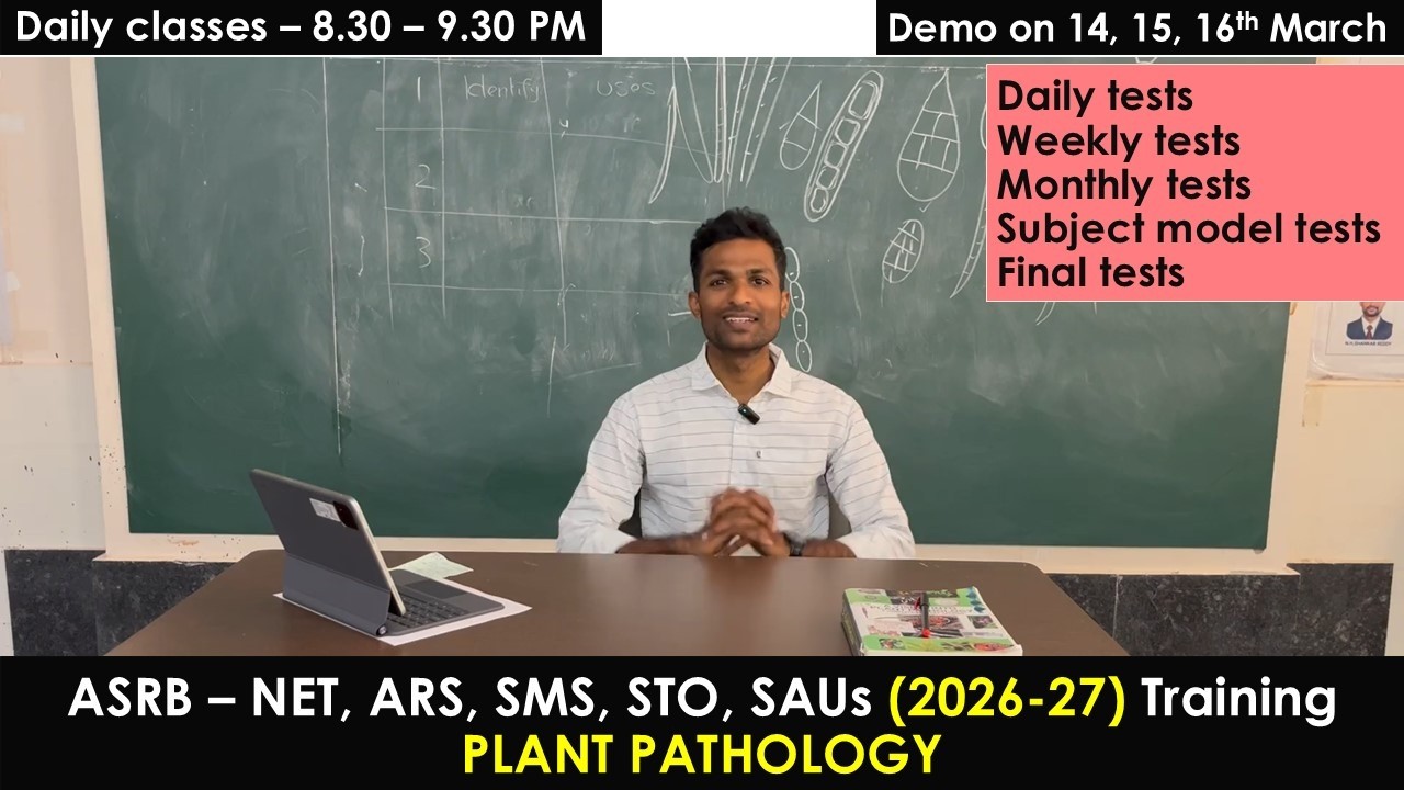 ASRB - NET, ARS, SMS, STO, SAUs (2026 27) I Structured Academic Training in Plant Pathology