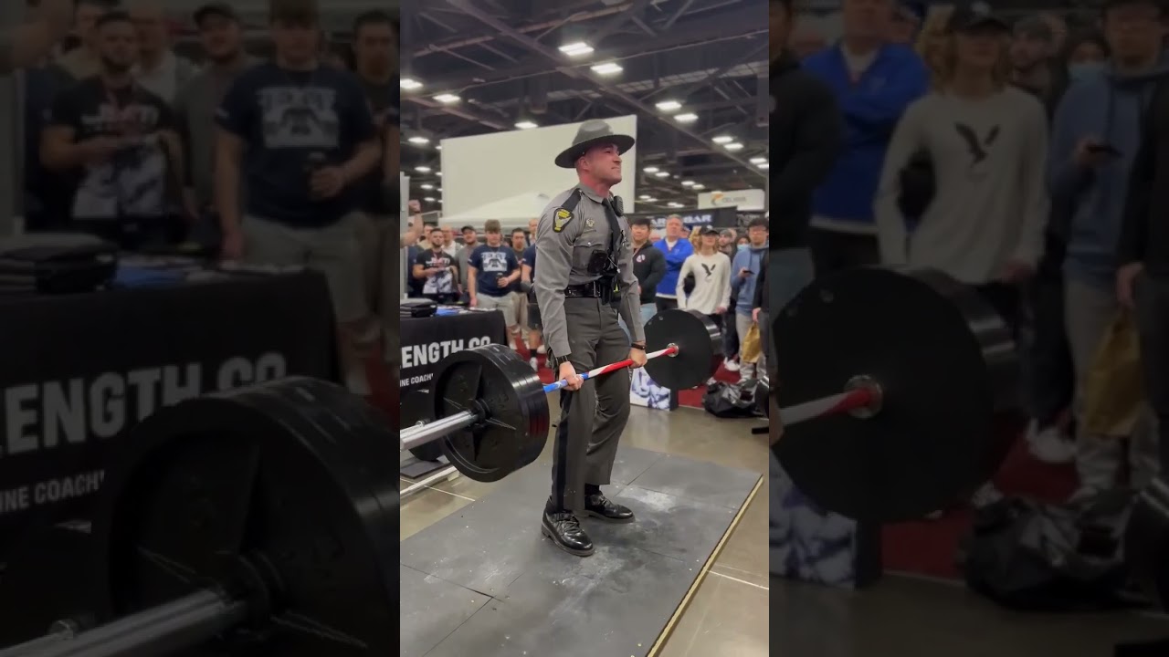 STATE TROOPER DEADLIFTS 405 IN UNIFORM! | #thearnold #shorts #youtubeshorts