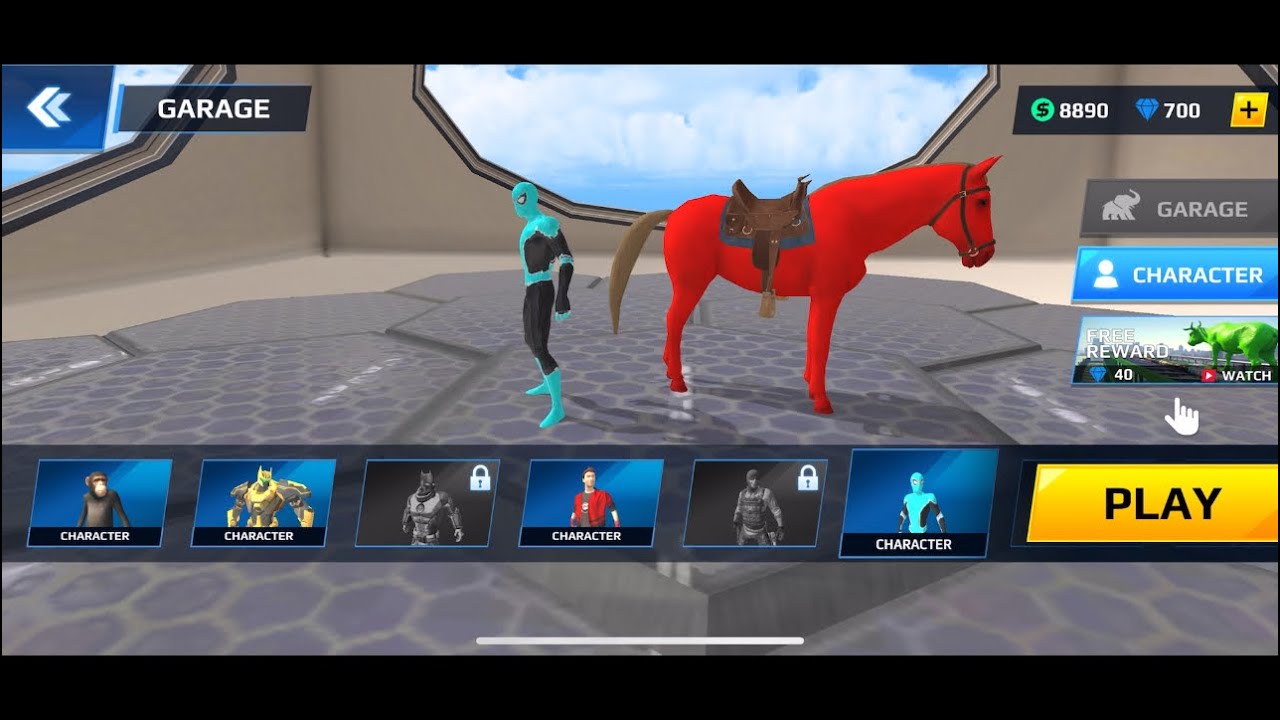 Long Sliding GTA Game with Blue Spiderman and Blue Horse 