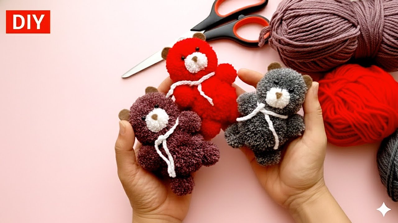 Cutest Pom-Pom Teddy Bear Tutorial (No Sewing!)