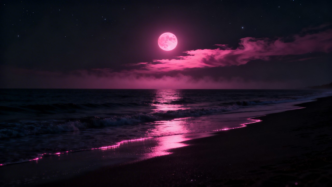🌙🌊 Dark Screen Pink Ocean Ambience 💕 Healing Sleep Music