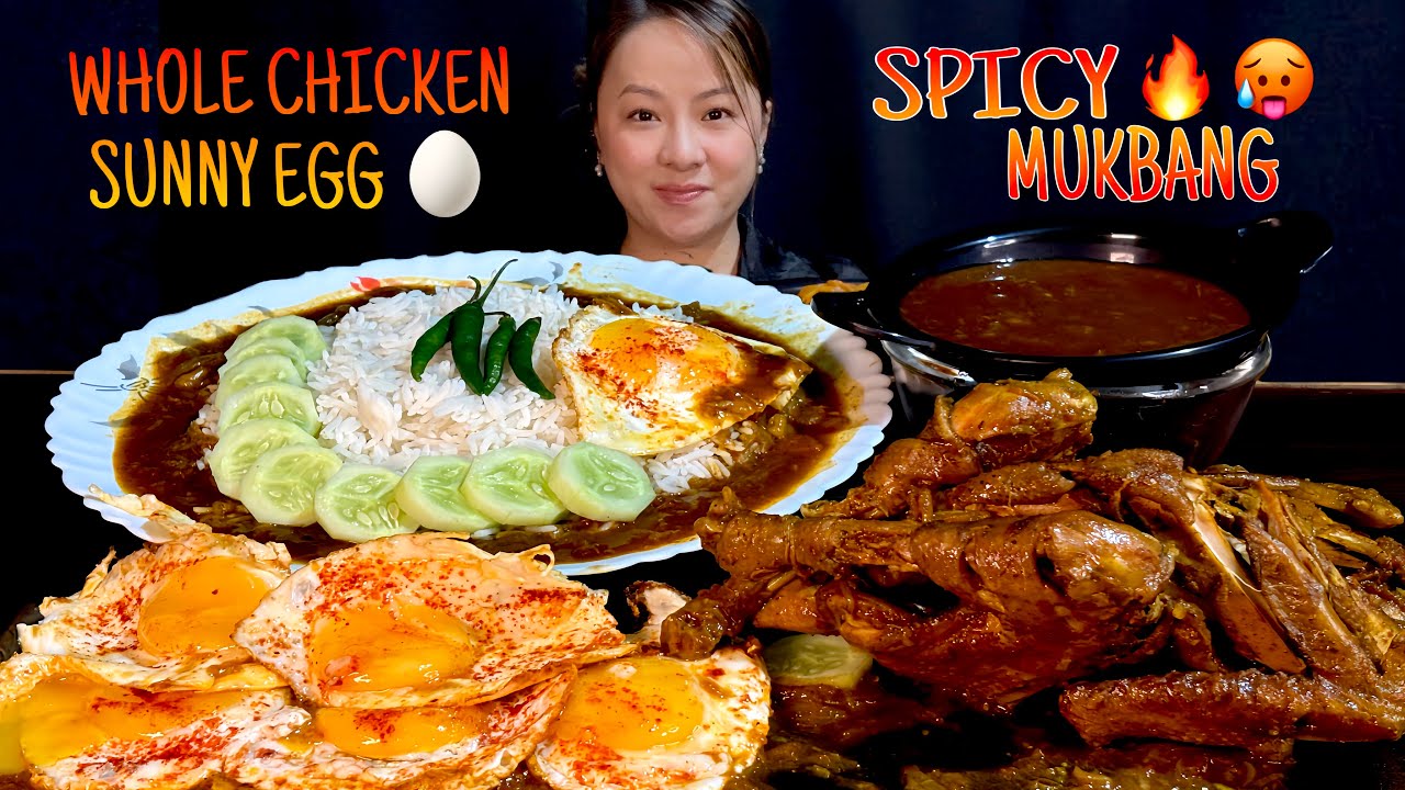 ASMR SPICY WHOLE CHICKEN CURRY WITH RICE 🍚 SUNNY EGG! #mukbang #chicken #eatingshow 