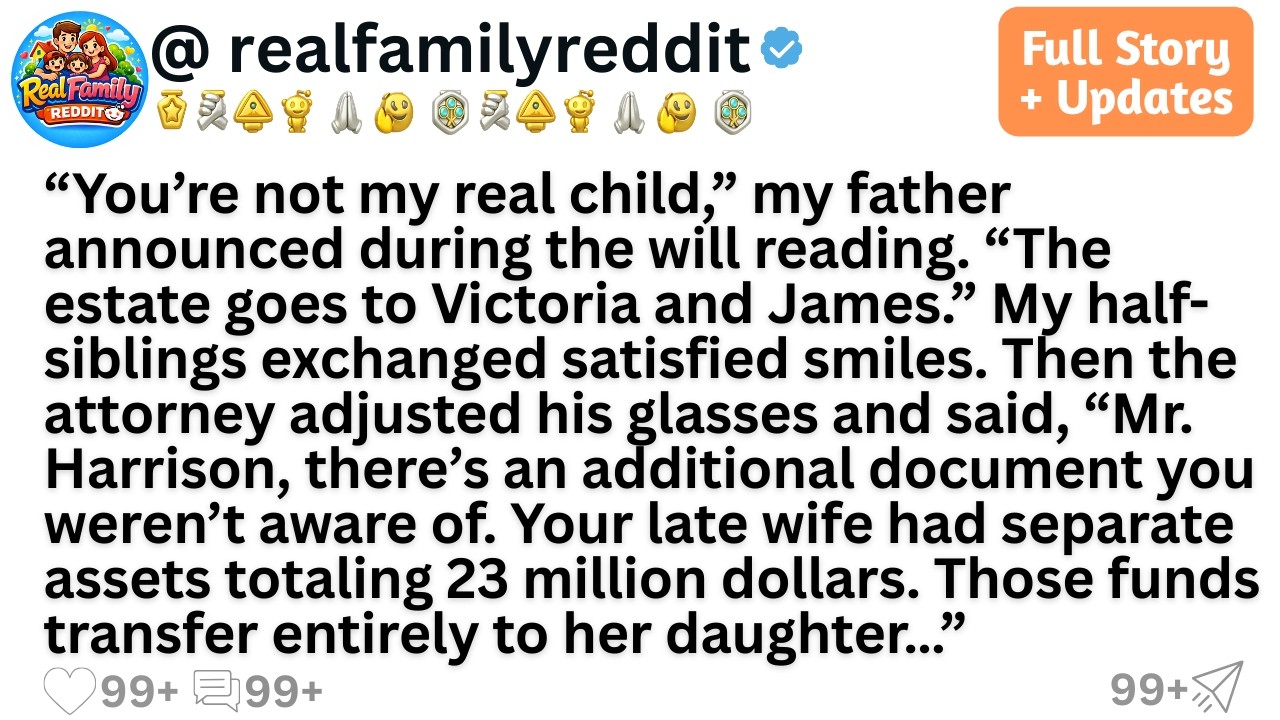 “You’re not my real child,” my father announced during the will reading. “The estate goes to Vic...