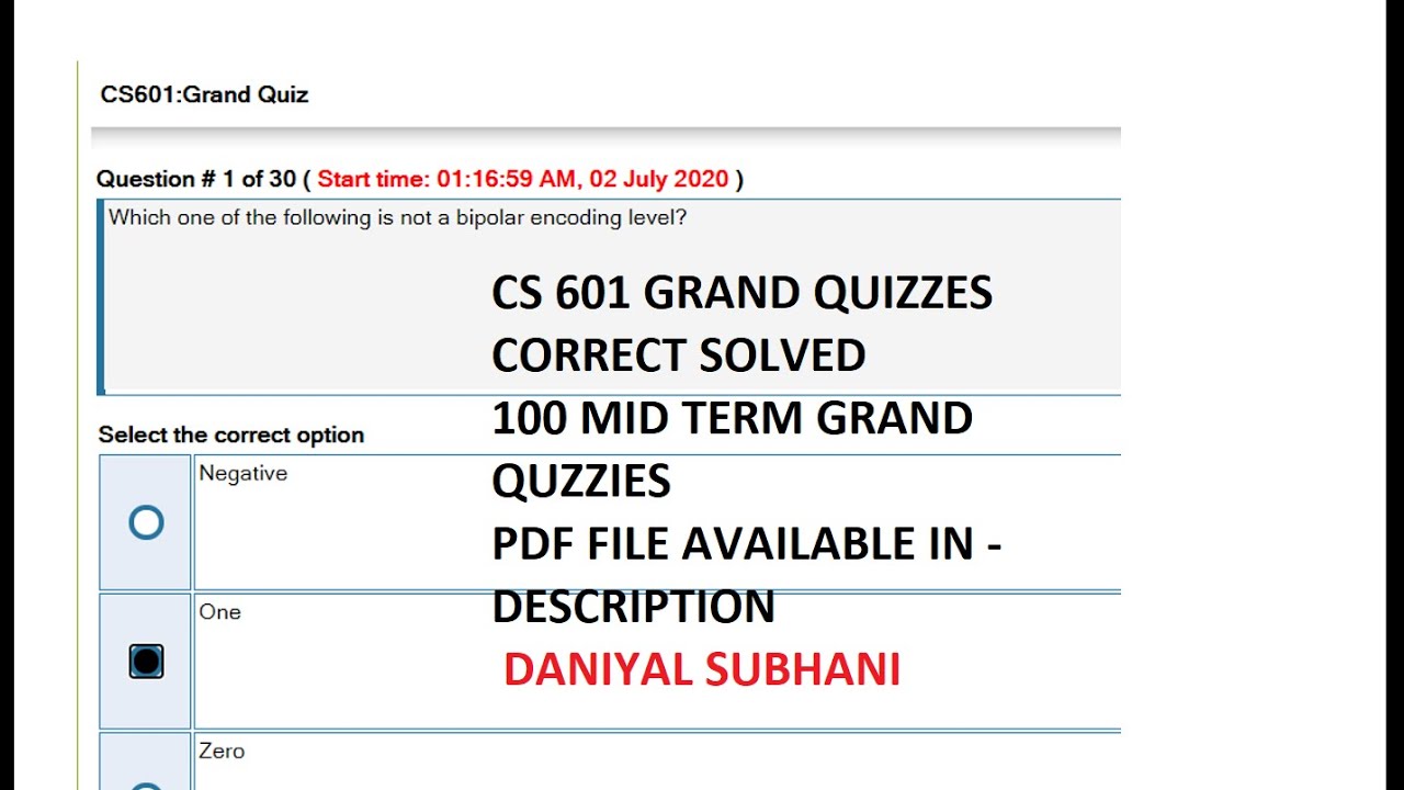 CS 601 GRAND QUIZZIES CORRECT SOLVED #100 QUIZZES WITH PDF FILE AVAILABLE IN DESCRIPTION