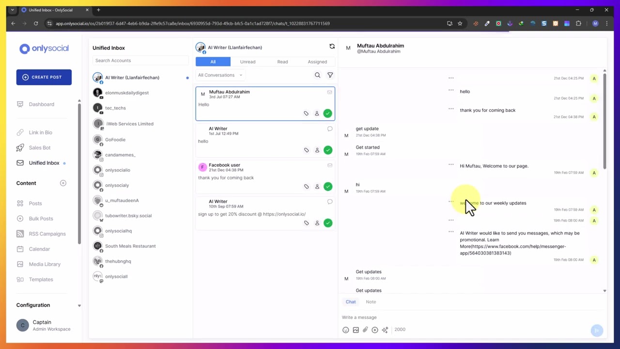 How to manage your social media inboxes and comments using Only Social's Unified Inbox.